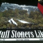bag of weed with a STUFF STONERS LIKE STICKER ON IT