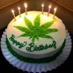 birthday cake with pot marijuana leaf