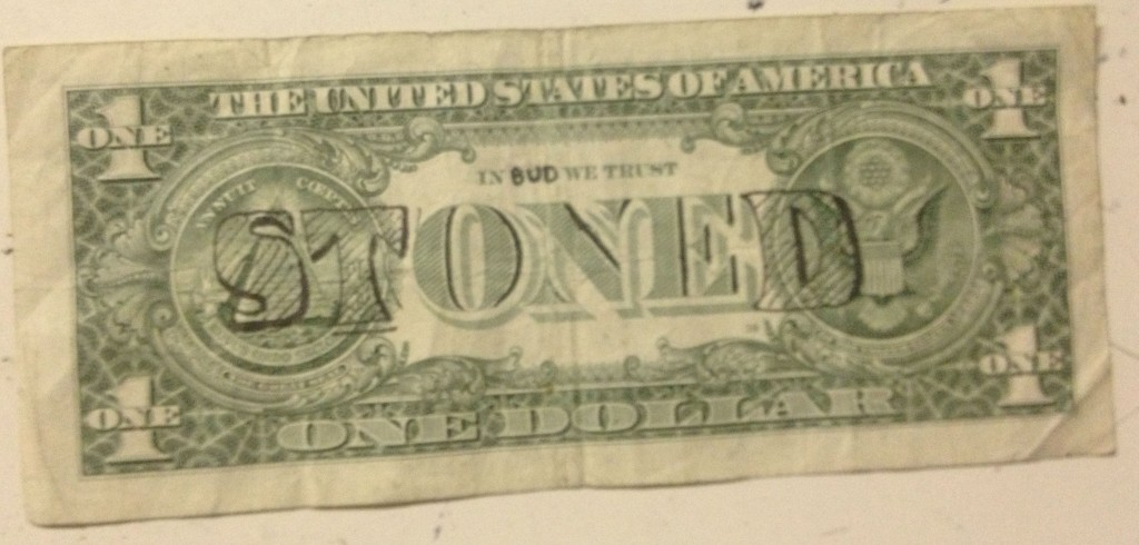 STONED dollar bill
