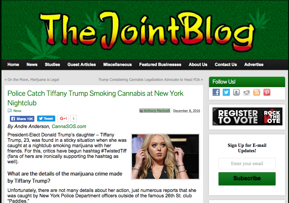 Joint Blog Publishes Fake News on Tiffany Trump